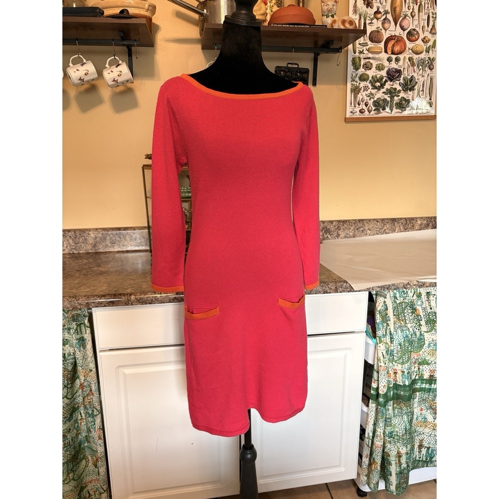 Michael Stars Cashmere Fine Wool Pink Orange Mod Lux Sweater MiniDress Sz1 Small